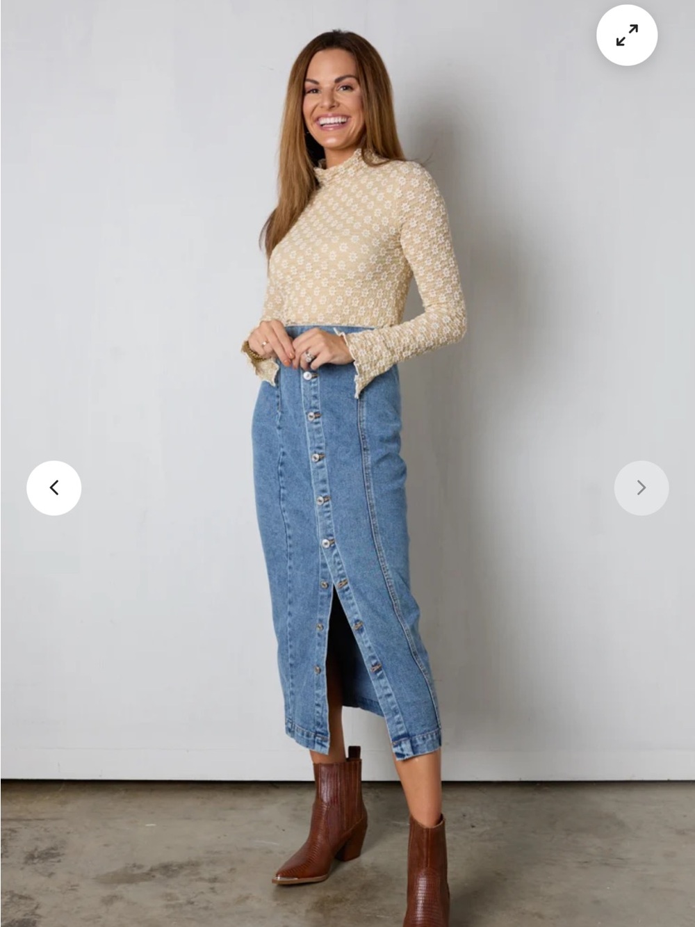 Vestique Lexi Denim Midi Skirt S Button Front High Rise Slit Medium Wash Y2K - Picture 4 of 11